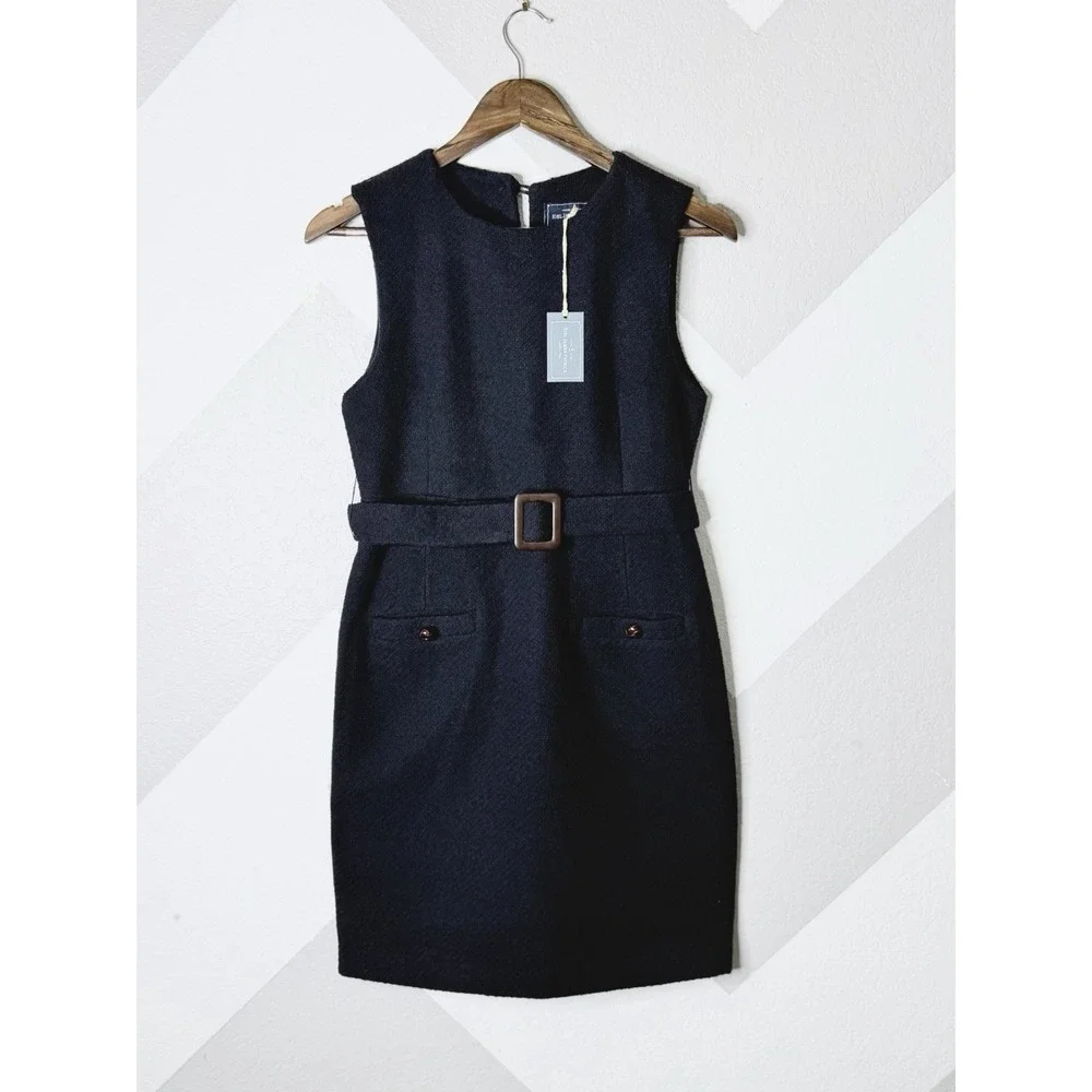 Kiel James Patrick Womens Size 2 Navy Belted Sheath Dress Wool Blend NWT - Picture 3 of 12